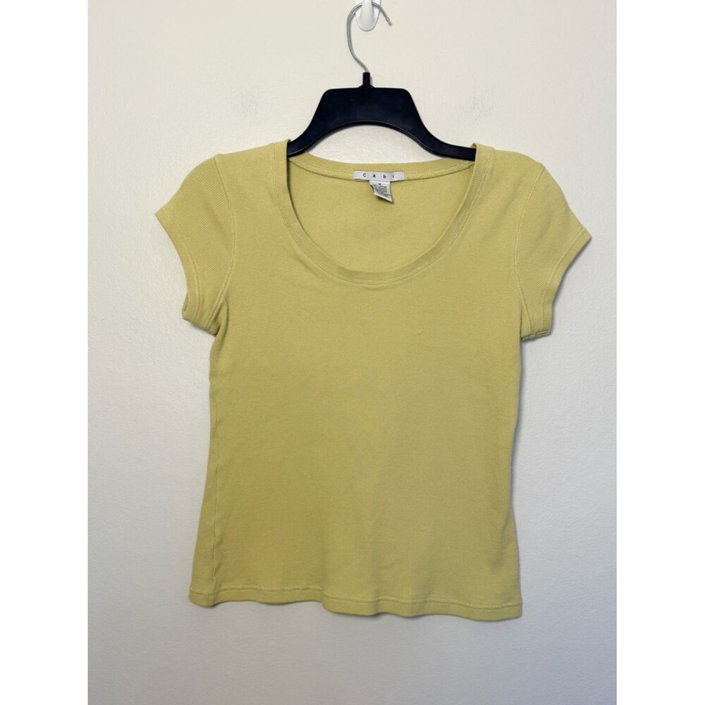 CAbi Lemon Lime Scoop Neck Ribbed Short Sleeve Tee - Size Medium